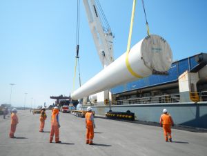 Windmill tower discharging at port of destination